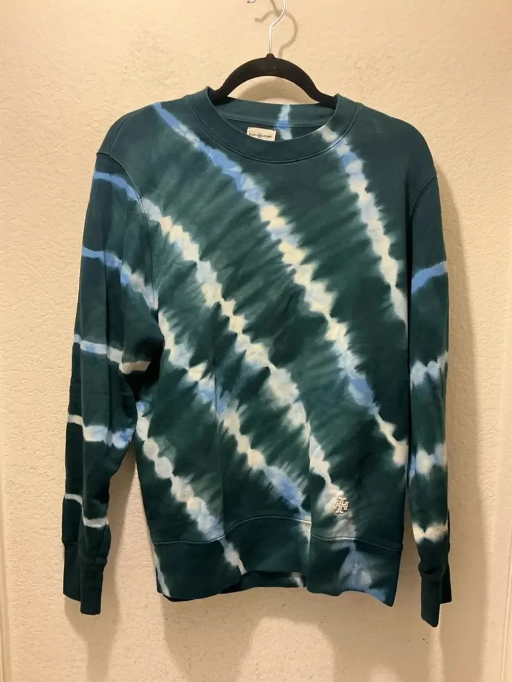 Tory Burch Green, Blue & White Tie-Dye Crewneck Sweatshirt S/P